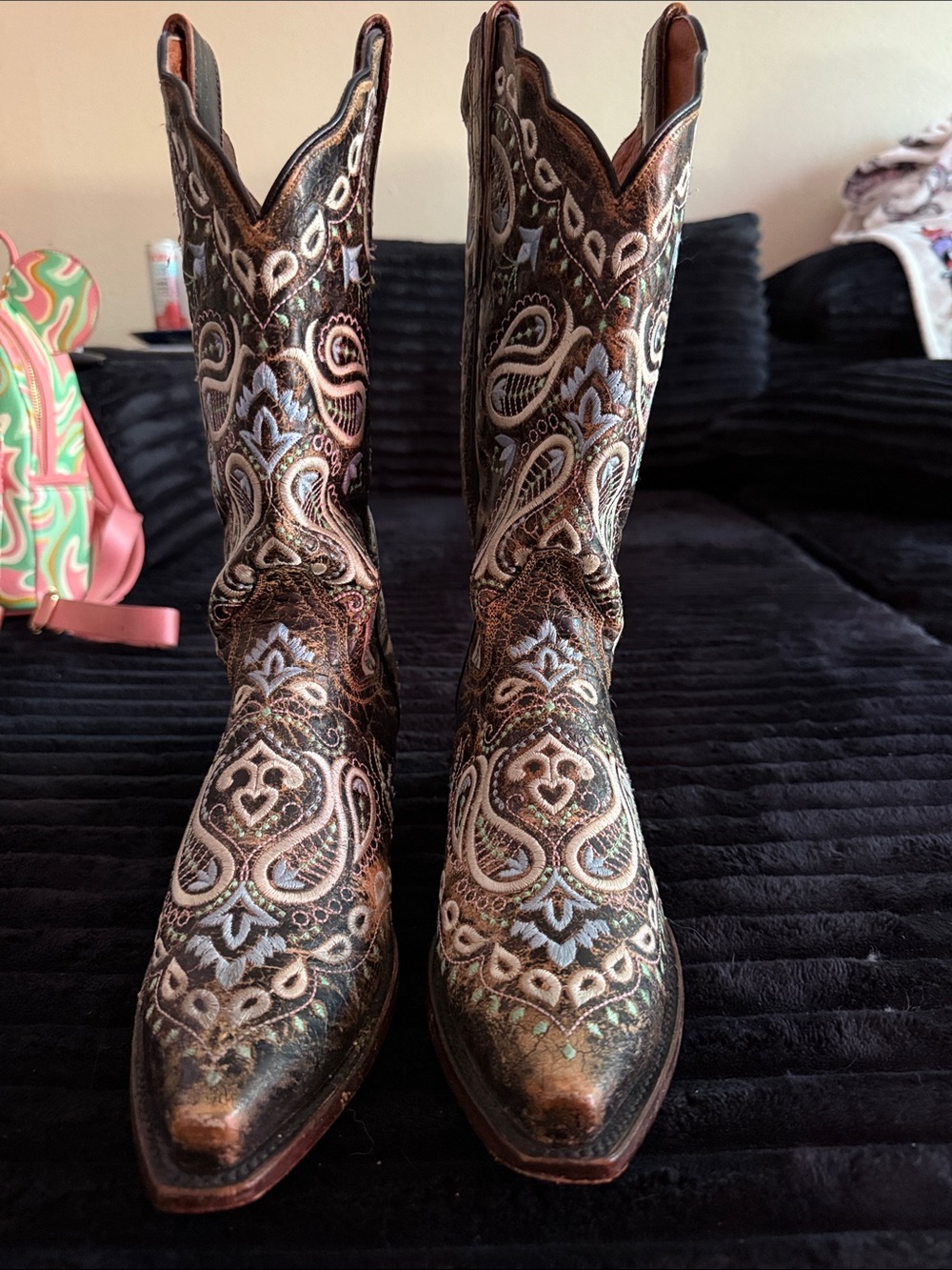 Dan Post Brown Metallic Embroidered Western Heeled Boots